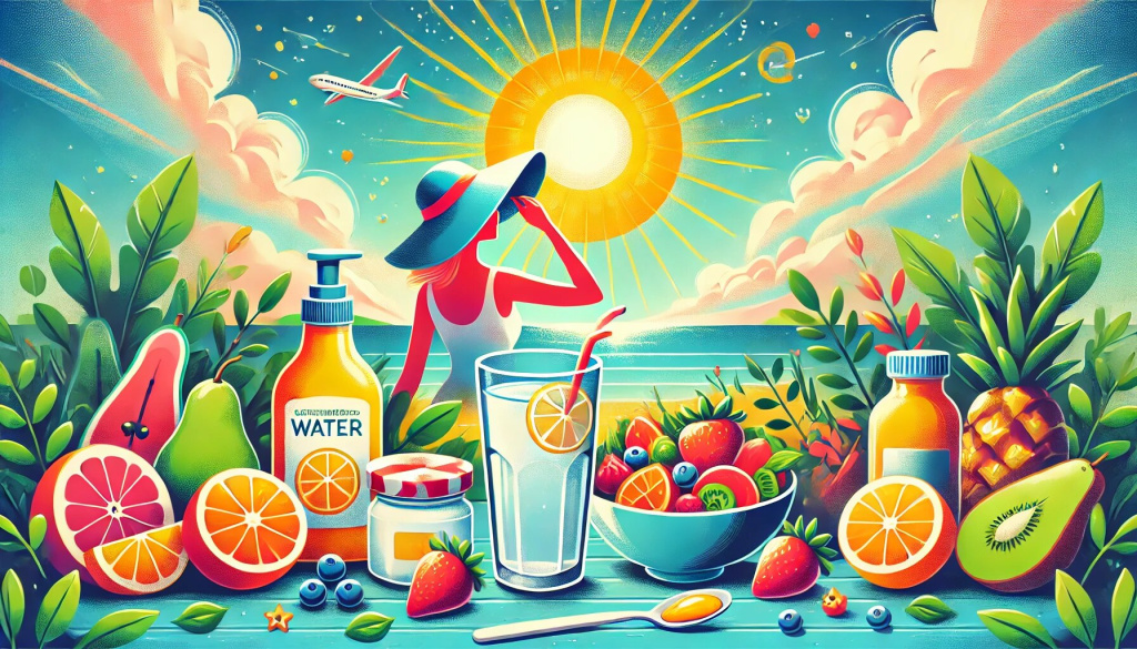 DALL·E 2024-07-03 14.32.24 - A vibrant summer-themed email header image showcasing healthy living tips. The background features a bright sunny day with clear blue skies. In the fo.jpg