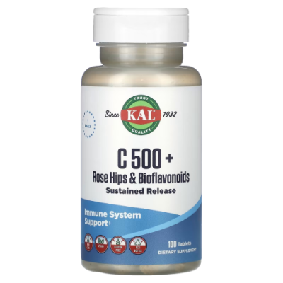 Витамин C 500 + плоды шиповника и биофлавоноиды (Vitamin С 500 + Rose Hips & Bioflavonoids), KAL, 100 таблеток