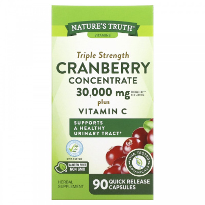 Клюквенный концентрат тройного действия и витамин C (CRANBERRY CONCENTRANT plus Vitavin C), 30000 мг, Nature's Truth, 90 капсул быстрого действия