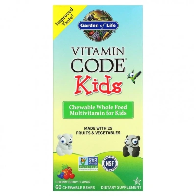 Мультивитамины для детей (Vitamin Code Kids), со вкусом вишни, Garden of Life, 60 жевательных мишек