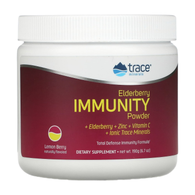 Порошок для иммунитета из бузины, лимон и ягоды (Elderberry Immunity Powder, Lemon Berry), Trace Minerals, 190 грамм