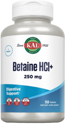 Бетаин HCl+ (Betaine HCl+), 250 мг, KAL, 250 таблеток