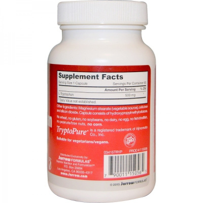 L-Триптофан (L-Tryptophan) 500 мг, Jarrow Formulas, 60 капсул