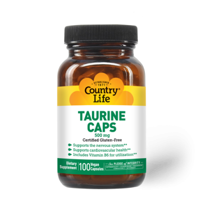 Таурин Капс (Taurine Caps), 500 мг, Country Life, 100 вегетарианских капсул